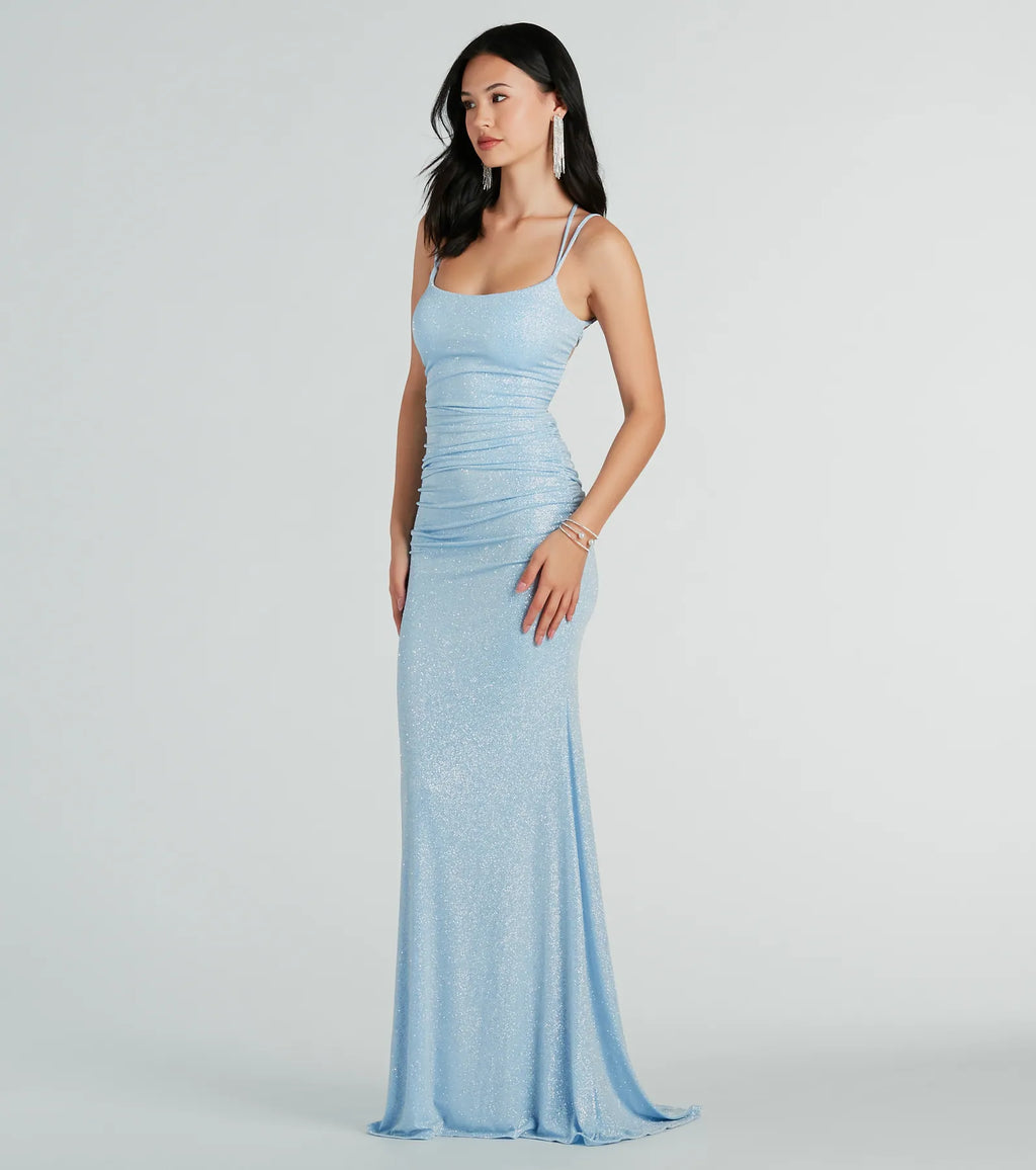 Rylie Formal Glitter Lace-Up Column Dress