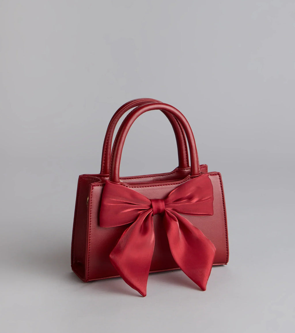 Tres Chic Tulle Bow Faux Leather Handbag