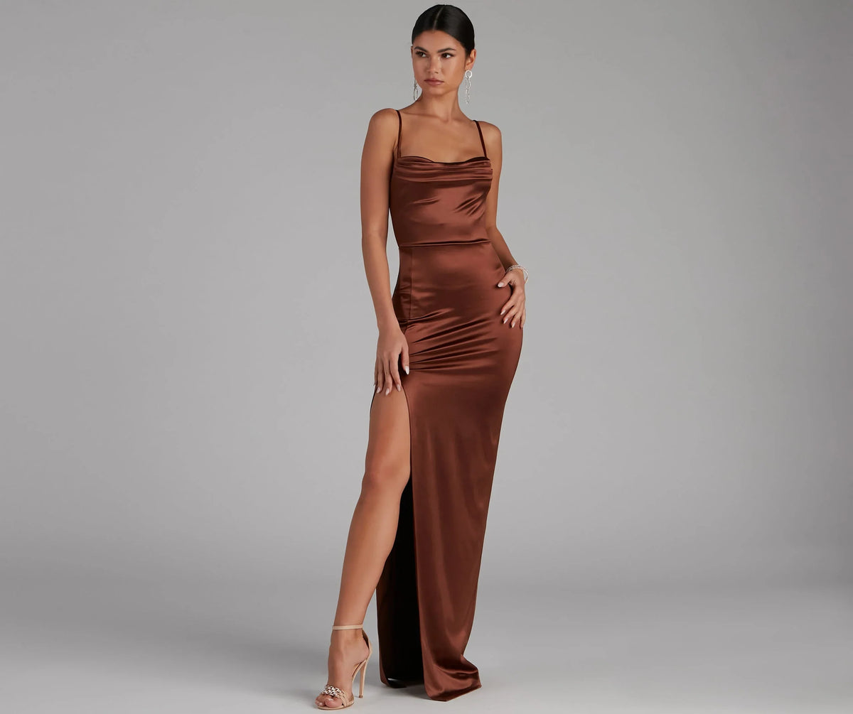 Lala High Slit Satin Formal Dress
