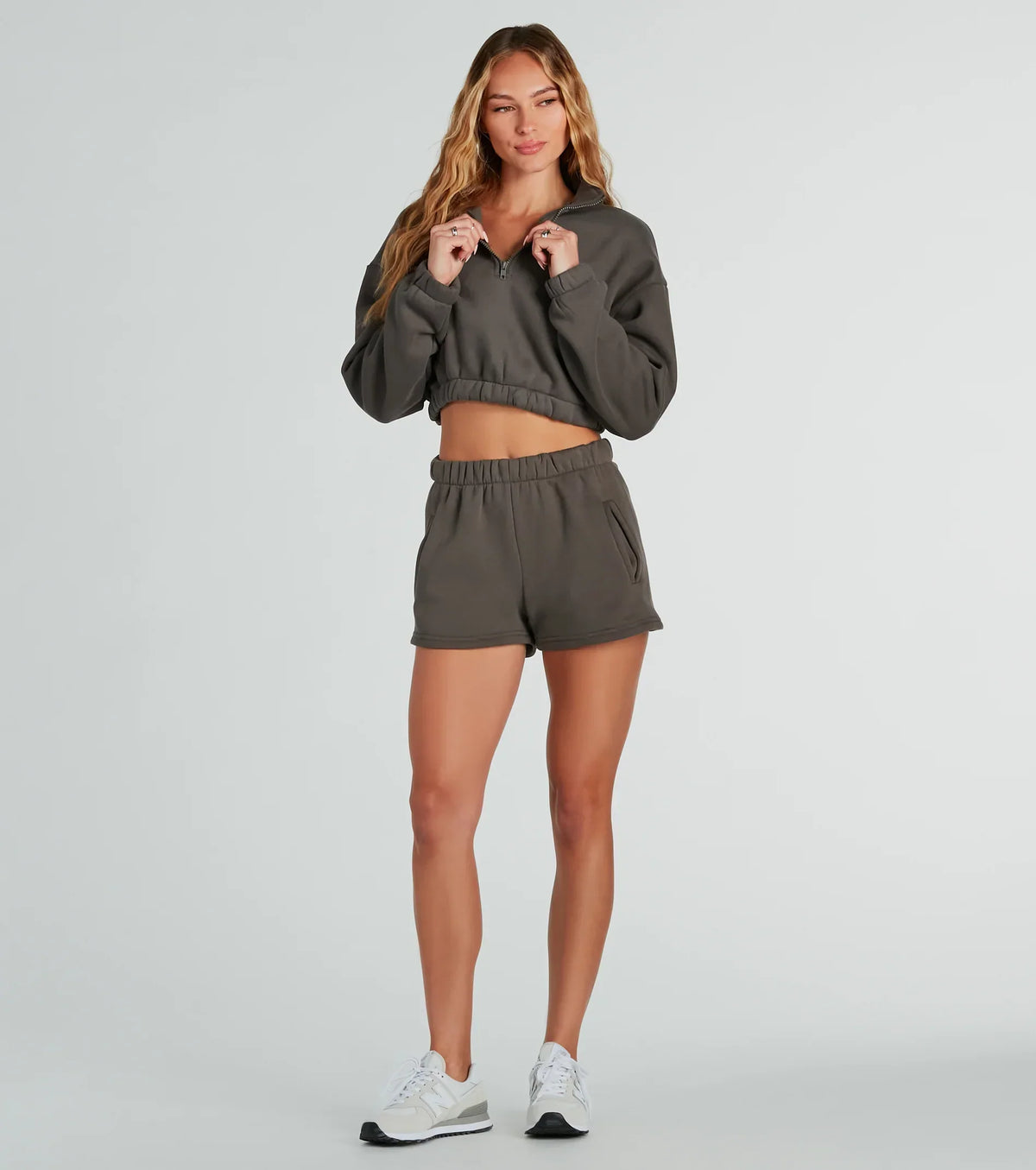 Weekend Loading Half Zip Fleece Crop Sweatshirt