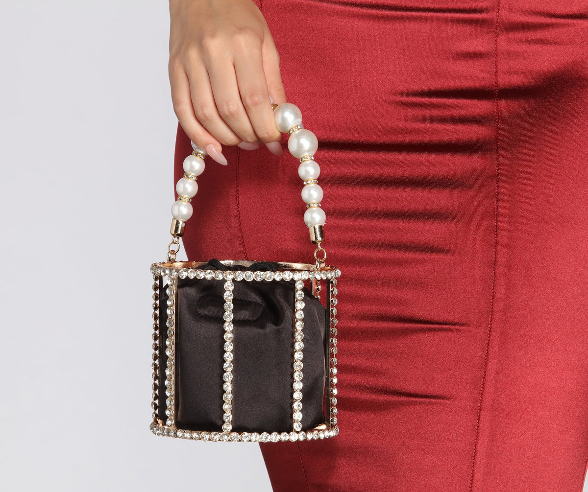 You Go Pearl Rhinestone And Pearl Basket Handbag