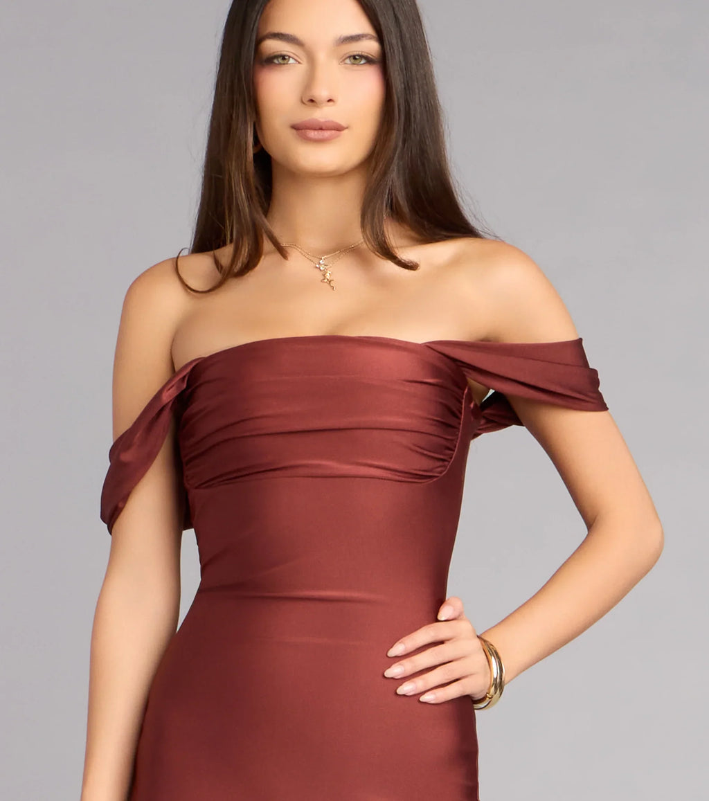 Exceptional Off-The-Shoulder Flared Midi Dress