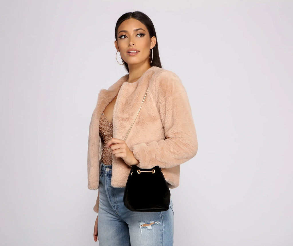 Velvet Glam Bucket Bag