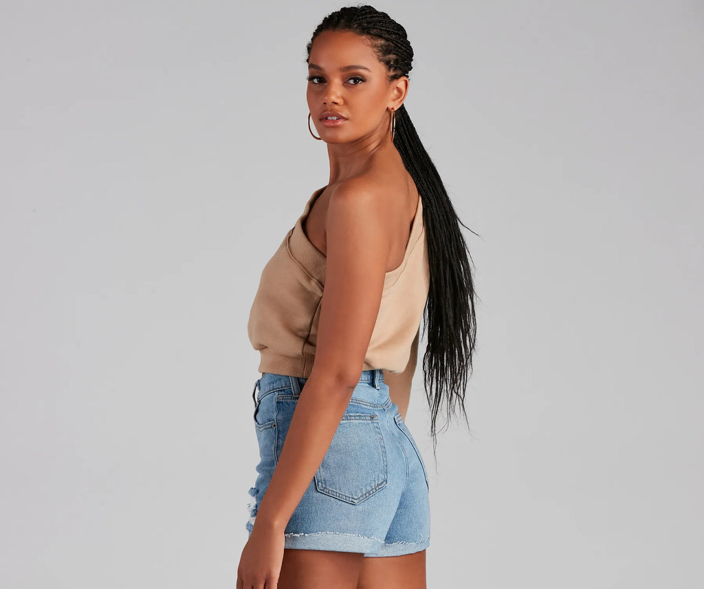 Basic One Shoulder Neckline Sweatshirt Top