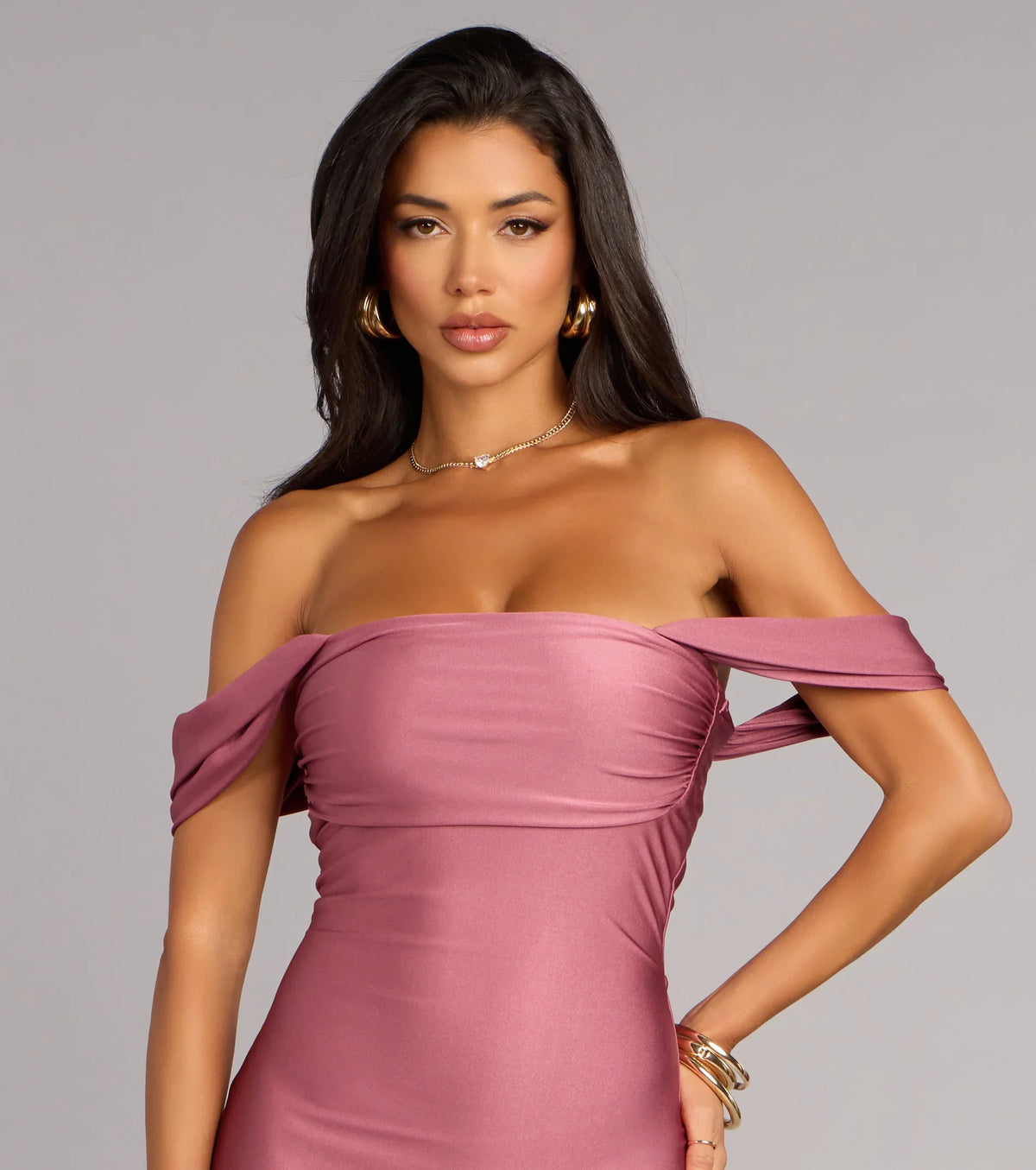 Exceptional Off-The-Shoulder Flared Midi Dress