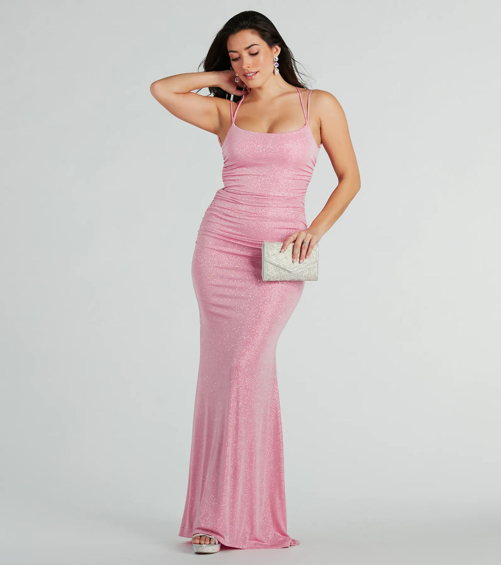 Rylie Formal Glitter Lace-Up Column Dress