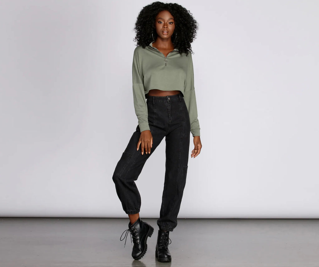Zip Up Mock Neck Pullover